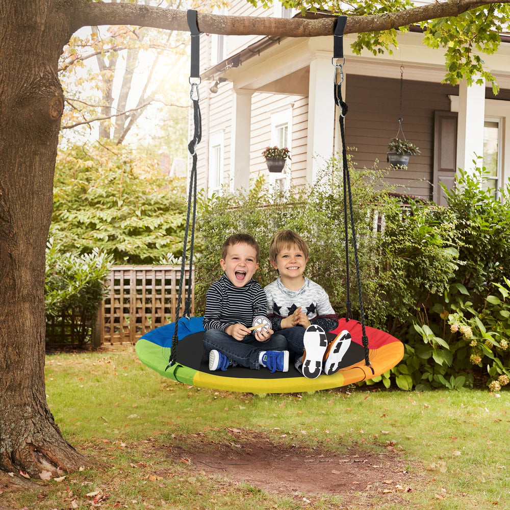 40-inch flying saucer tree swing for kids, made of weather-resistant fabric, adjustable height, perfect for outdoor.