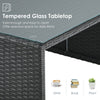 Tempered glass tabletop of a gray patio rattan furniture set, offering spacious storage for drinks and decor.