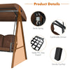 Detail of the outdoor 3-seat porch swing showcasing sturdy spring, comfortable armrest, and anti-slip foot pad for.