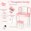 Kids pink vanity table set with tri-folding mirror, sturdy legs, and storage drawer, perfect for play or study.