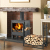 30-inch firewood rack with kindling holders and tool set, ideal for indoor and outdoor firewood storage beside a.