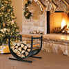 U-shaped 17-inch steel firewood rack with high protective fence, ideal for indoor and outdoor wood storage.
