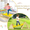 3-in-1 wooden triangle climber set with ramp, designed for indoor and outdoor play, promoting motor skills and balance.