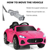 Front view of the pink 12V Maserati kids ride-on car showcasing the sleek design and comfortable seating for young.