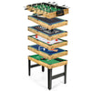 10-in-1 multi combo game table set showcasing stacked game boards for foosball, billiards, and more, ideal for family.