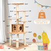 7-layer wooden cat tree with sisal posts, featuring 6 platforms and a condo, ideal for climbing and scratching.