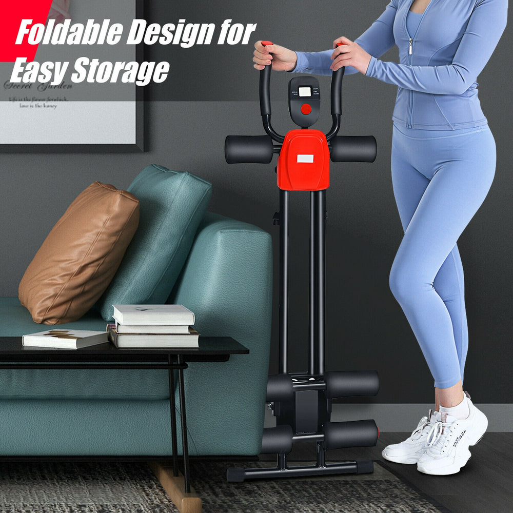 Foldable adjustable core abdominal trainer with LCD display and padded handrails, ideal for home and gym workouts.