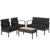 4-piece patio rattan furniture set with cushioned seating and acacia wood tabletop, perfect for outdoor relaxation.
