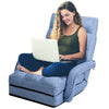 Folding lazy floor chair sofa in blue with armrests and pillow, perfect for comfortable lounging or working.