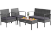 4 Pieces Rattan Patio Conversation Furniture Set with Acacia Wood Tabletop