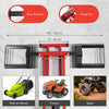 Hydraulic lawnmower lift jack with adjustable width and height, designed for tractors and zero turn mowers, supports.