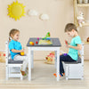 Kids wooden activity table and chairs set in gray, featuring storage bench, perfect for playtime and learning.