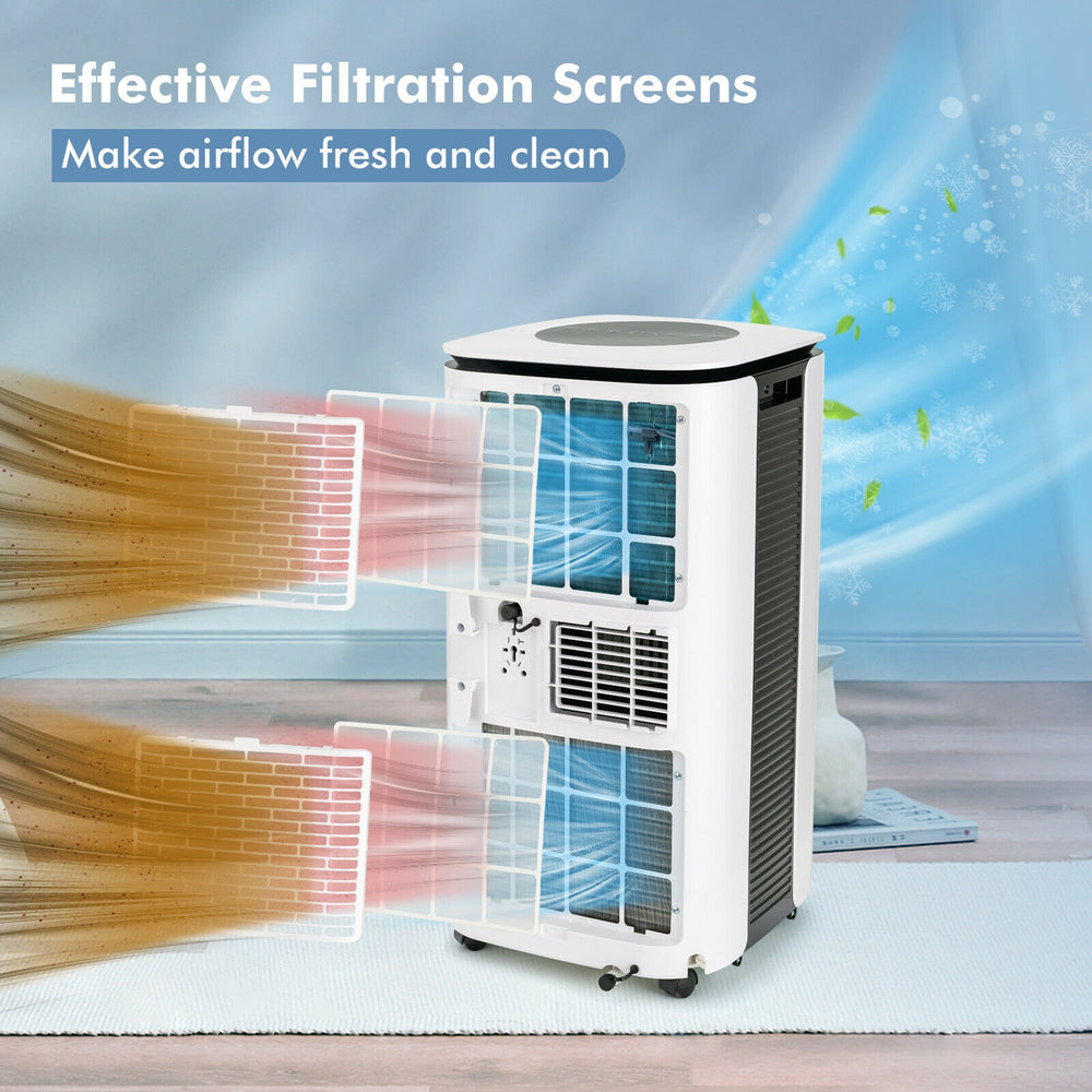 Portable 9000 BTU air conditioner with effective filtration screens for fresh airflow, ideal for spaces up to 350 sq.ft.