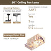 50-inch black ceiling fan lamp with explosion-proof glass shades, 5 reversible blades, ideal for home and office use.