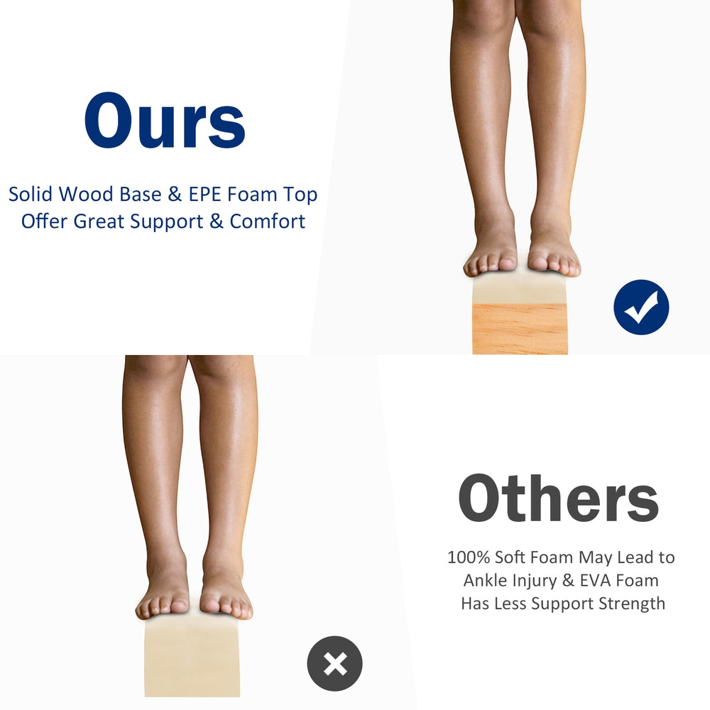 7 feet folding balance beam with solid wood core and foam top, designed for gymnasts to enhance balance and.