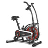 Upright air bike with unlimited resistance, featuring anti-slip handles and adjustable seat for full body workouts.