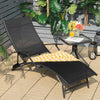 Black patio folding lounge chair with adjustable backrest and ergonomic armrests, perfect for outdoor relaxation.