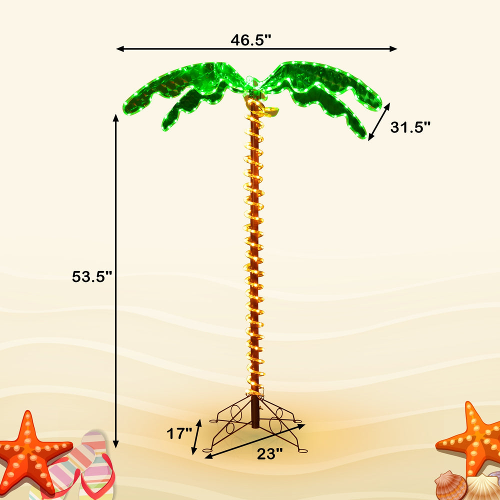 5-foot LED pre-lit palm tree decor with waterproof leaves, perfect for indoor and outdoor festive decorations.