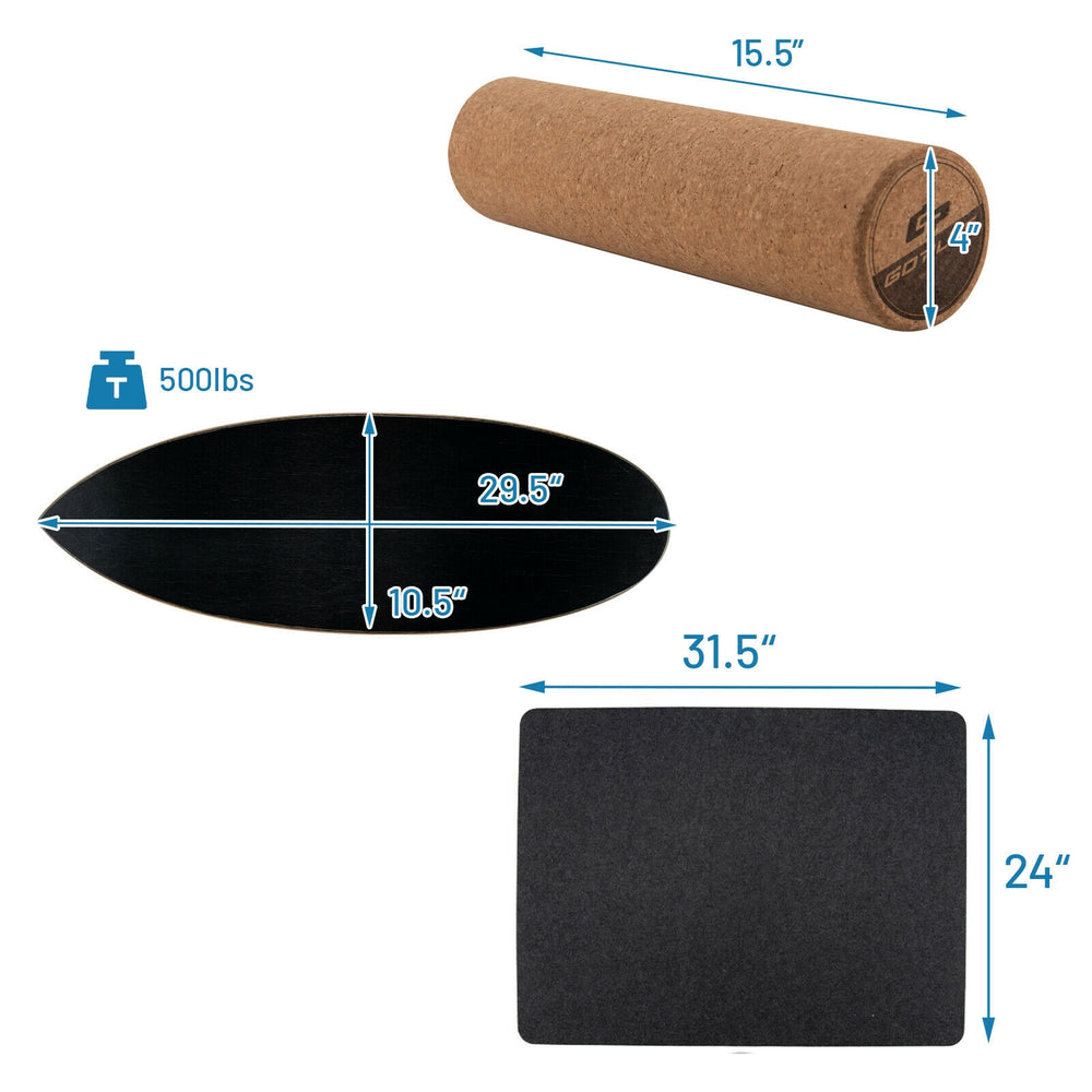 Balance board trainer featuring birch and cork wood, 29.5"x10.5" surface, ideal for core strength exercises at home or.