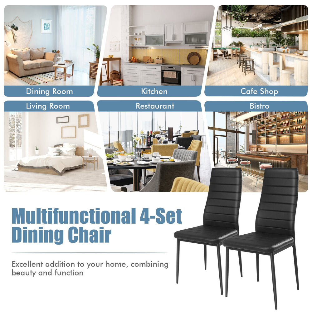 Modern leather dining chair set with metal frame, ergonomic design, suitable for dining rooms and events.