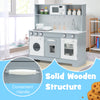 Pretend play kitchen toy set with solid wooden structure, realistic light and sound features, perfect for kids'.