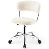White Sherpa swivel chair featuring a cozy padded seat and sturdy chrome base, ideal for home offices or vanity setups.