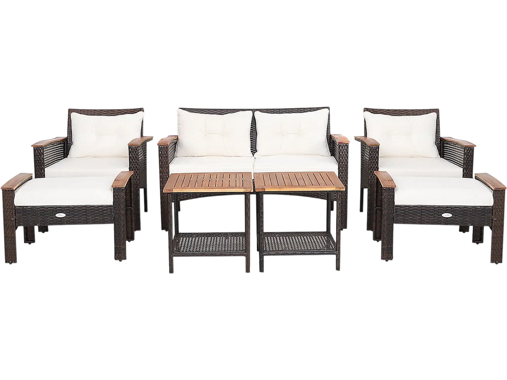 7 Pieces Patio Rattan Cushioned Conversation Furniture Set