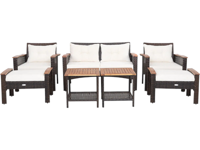 Costway 7-Pc Patio Rattan Cushioned Conversation Set 02931568 New