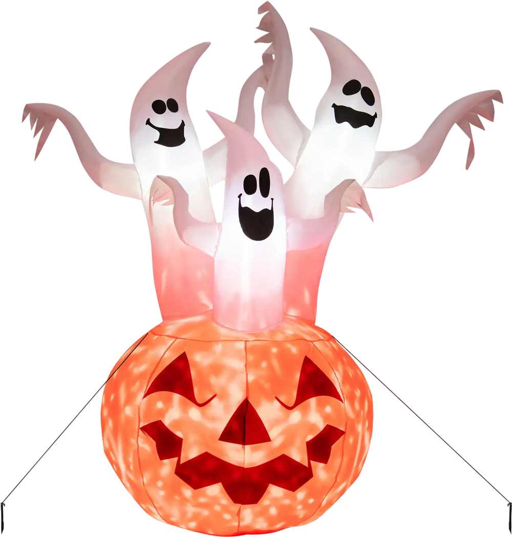 6 Feet Inflatable Halloween Ghosts with Pumpkin Decor and Rotating Lamp