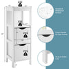 Freestanding white storage cabinet featuring a smooth waterproof surface and cutout handles for easy access and.