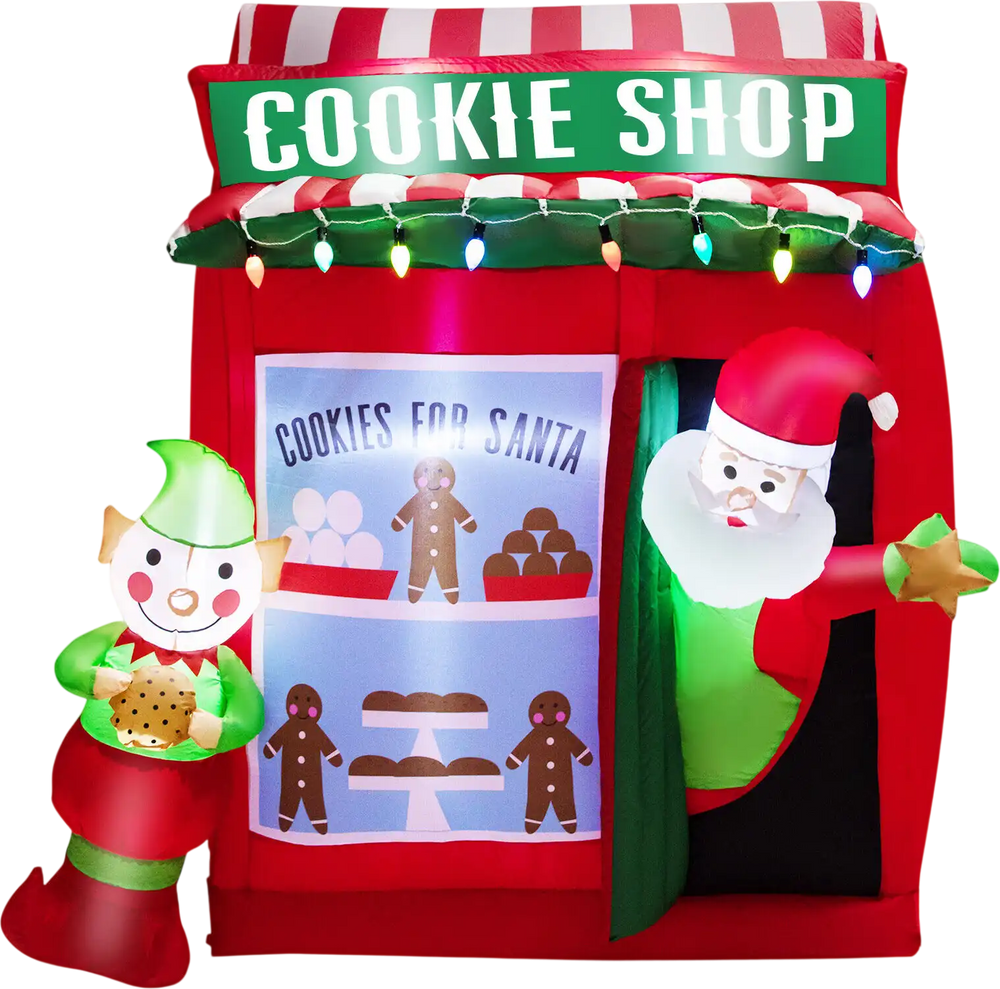 6.3 Feet Inflatable Gingerbread Cookie Shop with Santa Claus