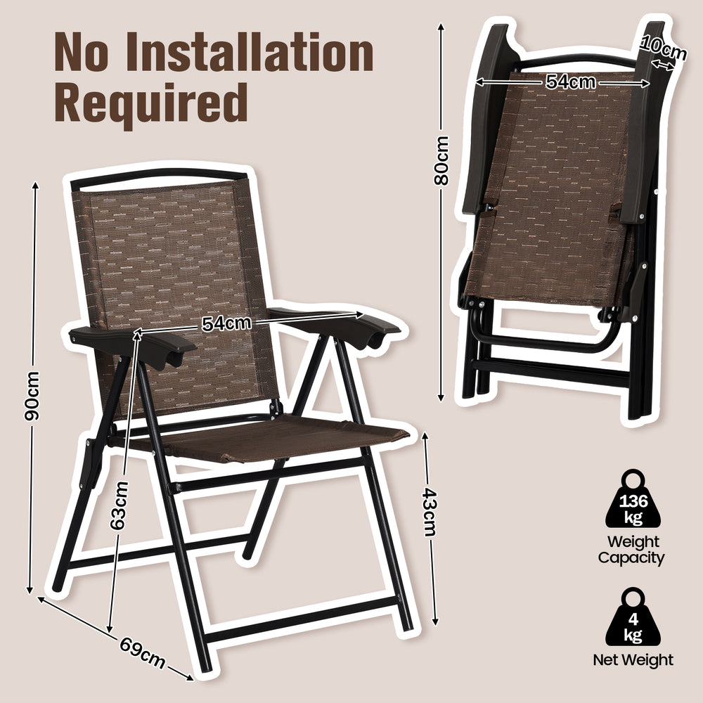 Folding dining chair with adjustable backrest, breathable fabric, and rust-proof frame, ideal for outdoor relaxation.