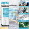 4-in-1 evaporative air cooler with 12L water tank, remote control, and oscillating fan for efficient cooling in living.