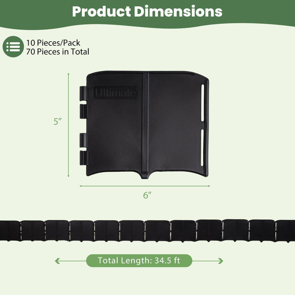 Garden edging border piece in black, measuring 5" x 6", part of a 70-piece set for flexible landscape design.