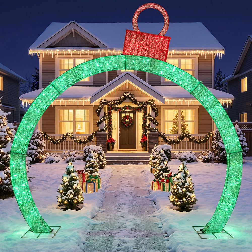 10.5 Feet Christmas Pre-Lit Arch with Ornament Cap and 300 Warm White LED Lights-Green - Gallery View 1 of 12