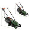 Electric corded lawn mower with a 13-inch cutting width, foldable handle, and 25L collection box for easy storage.