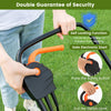 Electric corded lawn mower with a 13-inch cutting width and foldable handle for easy storage and safety features.