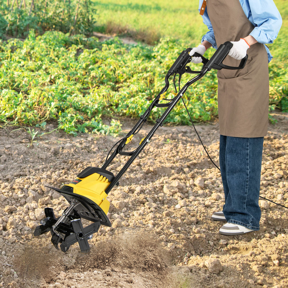 10 Amp Powerful Corded Electric Tiller Cultivator with Safety Lock-Yellow - Gallery View 1 of 10