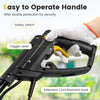 Easy-to-operate handle of the 10 Amp electric tiller with safety switch and trigger lever for secure operation.