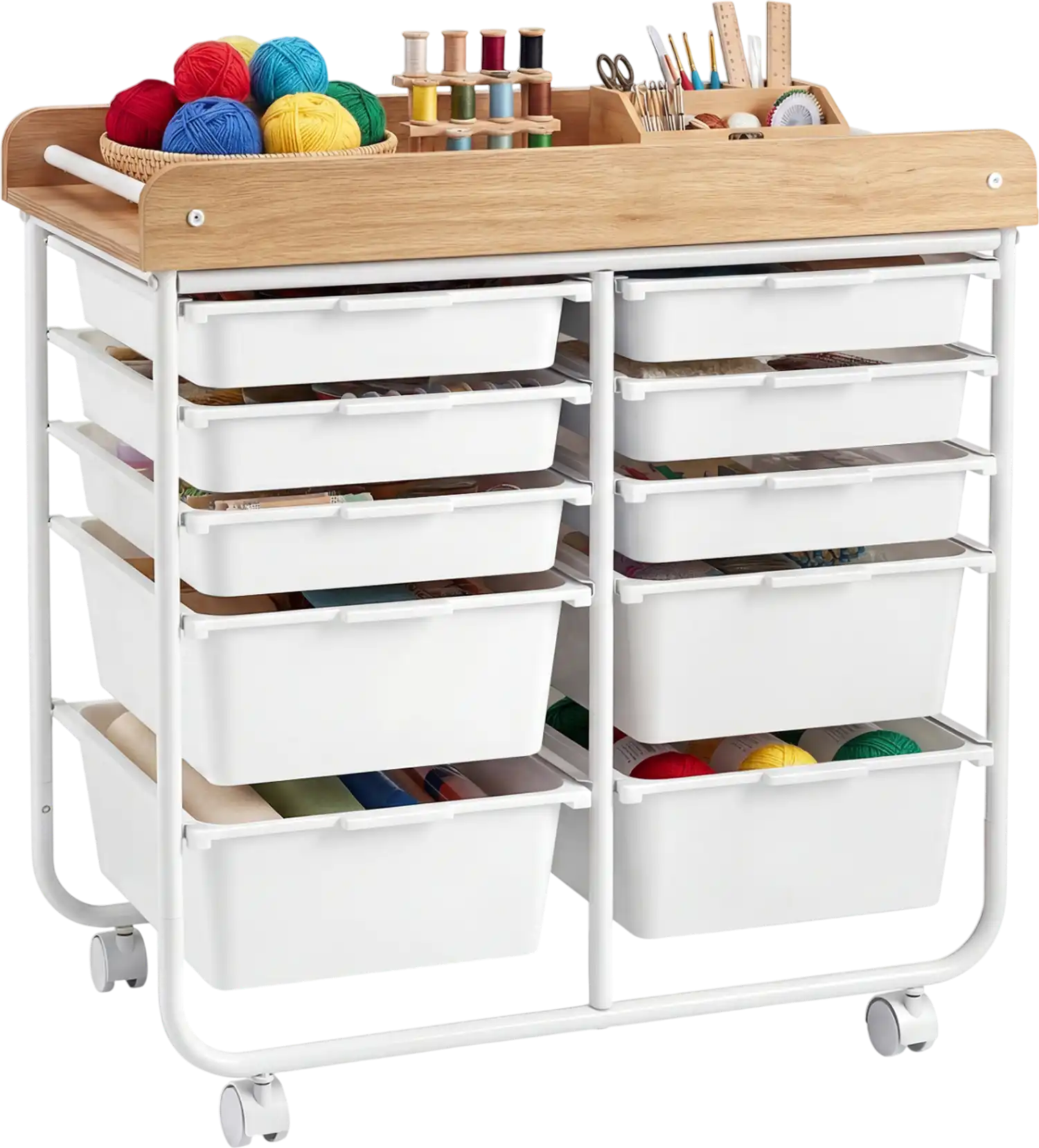 Costway 10-Drawer Rolling Cart Wooden Tabletop Lockable Wheels Office File Cabinet 45688236 New