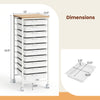 10-drawer rolling storage cart with wooden tabletop, white metal frame, and lockable wheels for versatile organization.