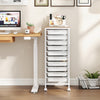 10-Drawer Rolling Storage Cart Mobile Utility Organizer with Wooden Tabletop and Lockable Wheels-White - Gallery View 1 of 10