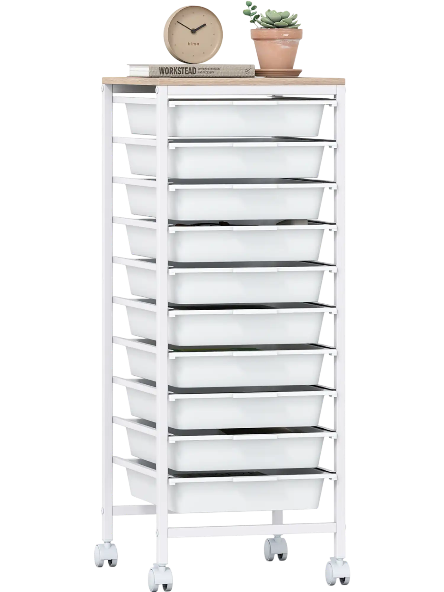Costway 10-Drawer Rolling Storage Cart Mobile Utility Organizer w/ Wooden Tabletop & Lockable Wheels 74608425 New