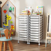 10-drawer rolling storage cart in white with wooden tabletop, ideal for organizing office and craft supplies.