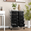 10-drawer rolling storage cart in black with a mesh platform, designed for easy mobility and versatile organization in.