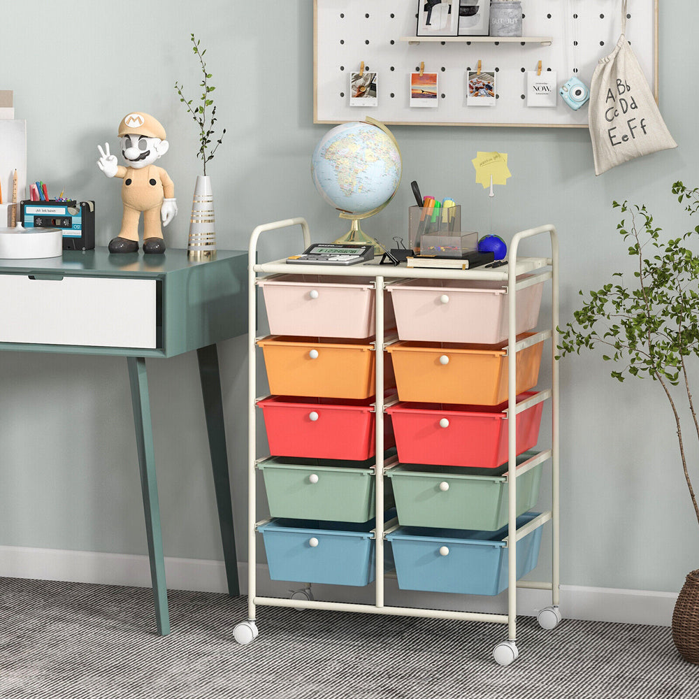10-Drawer Rolling Storage Cart-Multicolor - Gallery View 1 of 10