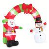 10 FT Christmas inflatable archway featuring Santa and a snowman, with LED lights and a festive red bow for outdoor decor.
