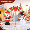 Christmas inflatable archway featuring Santa and a snowman, 10 ft wide, with LED lights for festive outdoor decor.