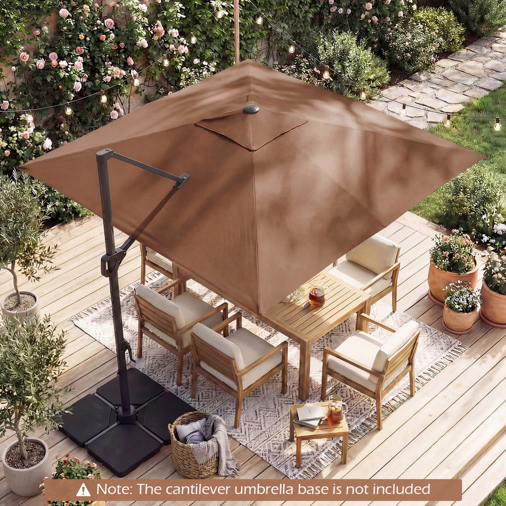 10 FT Cantilever Patio Umbrella with Solar LED Lights for Pool and Garden-Brown - Gallery View 1 of 11