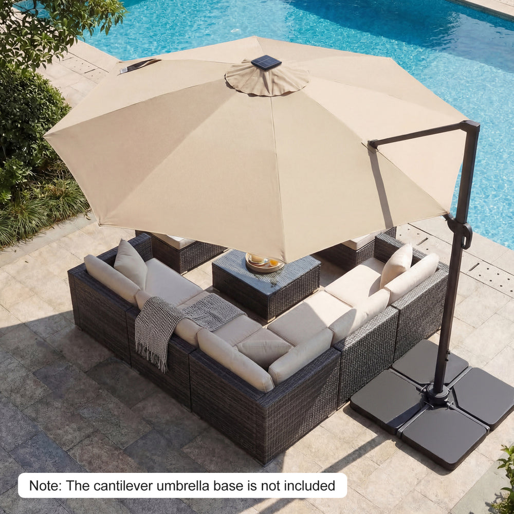 10 FT Cantilever Patio Umbrella with Solar LED Lights 360° Rotation-Beige - Gallery View 1 of 11